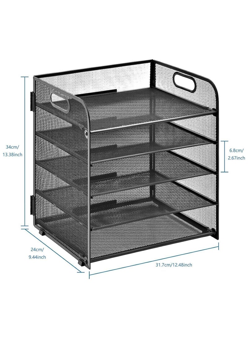 YelaJoy Letter Tray Paper Organizer 5-Tier,Trays Paper Organizer with Handle,Mesh Desk File/Letter Organizer,Black Paper Sorter for Office, Home or School  - Image 5