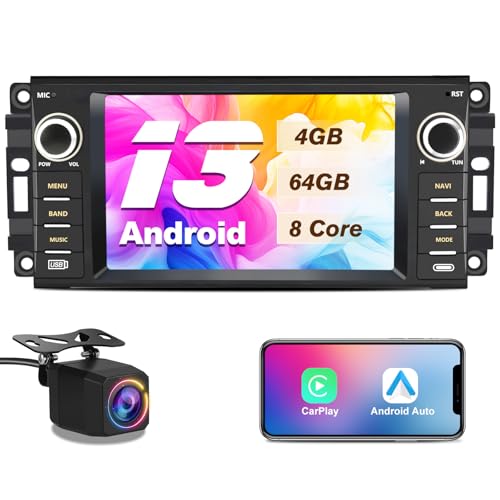 Vratzn 8 Core CPU Android 13 Car Radio Stereo for Dodge RAM 2009-2012 Avenger Challenger Jeep Wrangler 4G RAM 64G ROM with Wireless CarPlay Android Auto Backup Camera - Image 1