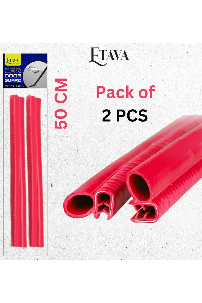 ETAVA Car Door Edge Guard Rubber Clip (2 Pcs, 50cm Each) | U Shape Anti-Collision Bumper Strip | Universal Fit – No Glue – Scratch Protector for Most Cars – Red - Image 2