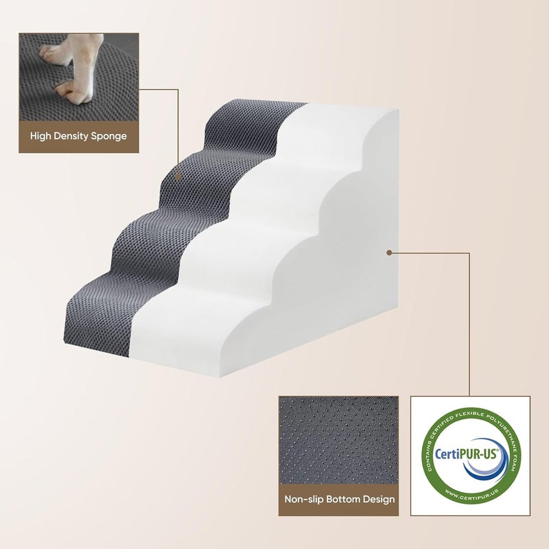 درج PAWSCART للكلاب الصغيرة والقطط، درج كلاب من 4 درجات للسرير، درج حيوانات أليفة بارتفاع 19.6 بوصة للسرير المرتفع، منحدر للحيوانات الأليفة للأريكة، سطح غير قابل للانزلاق، غطاء قابل للإزالة والغسيل، رمادي - Image 5