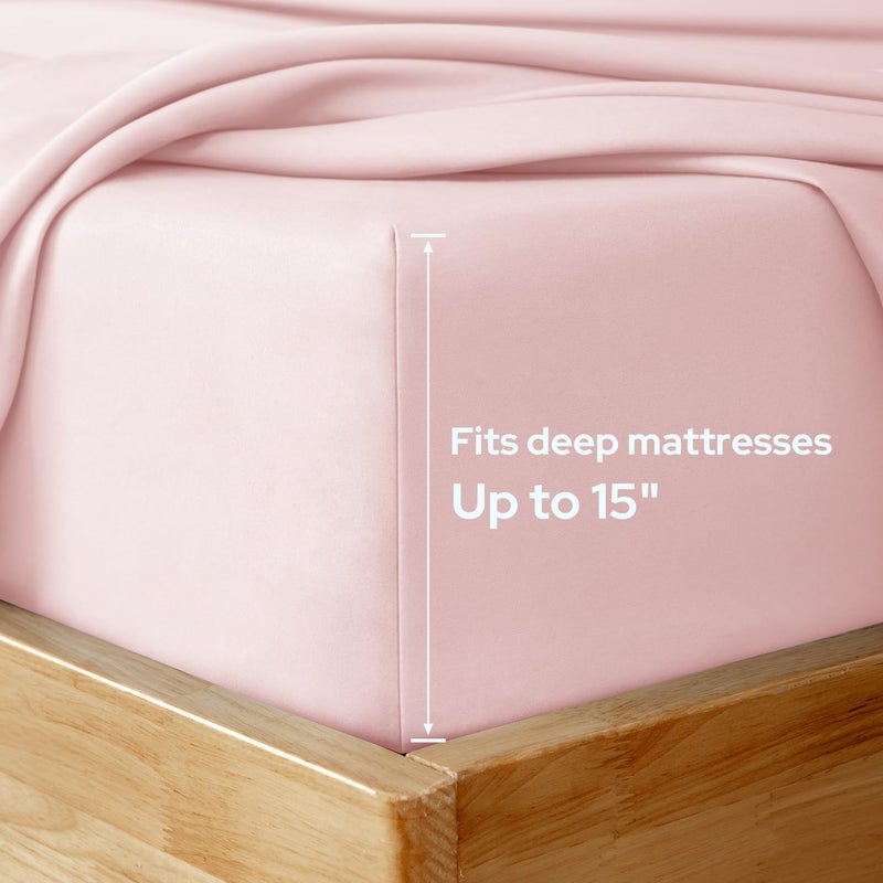 HOMEIDEAS Full Size Bed Sheets - 6 Piece Set (Pale Pink) - Extra Soft Brushed Microfiber 1800 Bedding Sheets, Deep Pocket, Wrinkle & Fade Free - Image 3