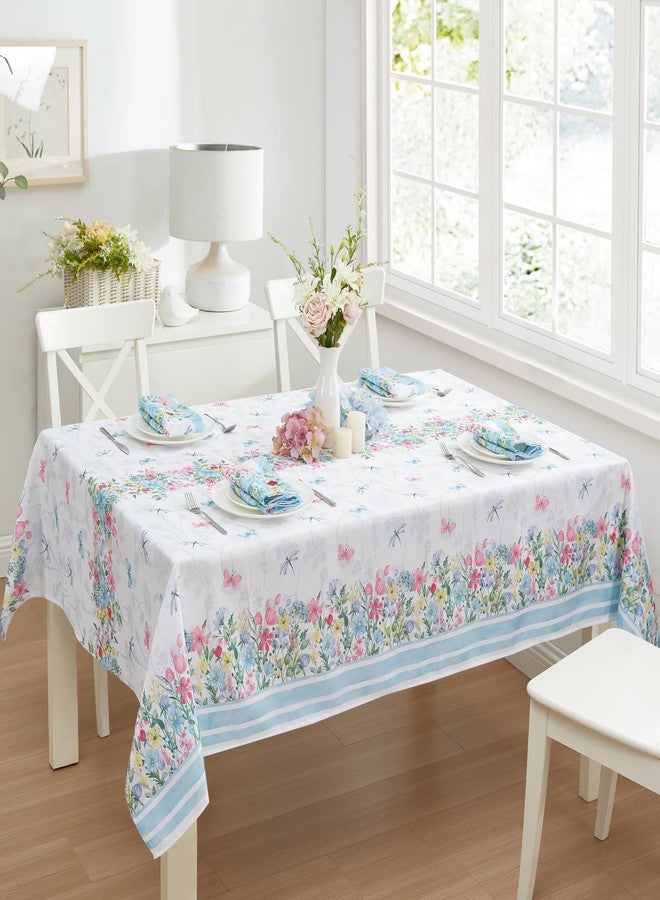 Newbridge Nottingham Garden Blue Pink and Yellow Floral 60 x 84 Inch Rectangle Fabric Tablecloth, Wrinkle and Stain Resistant Table Cloth for Indoor Outdoor Holiday Party Dining - Image 1