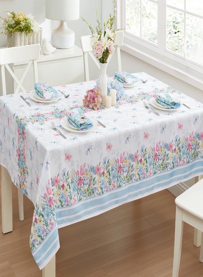Newbridge Nottingham Garden Blue Pink and Yellow Floral 60 x 84 Inch Rectangle Fabric Tablecloth, Wrinkle and Stain Resistant Table Cloth for Indoor Outdoor Holiday Party Dining - Image 3