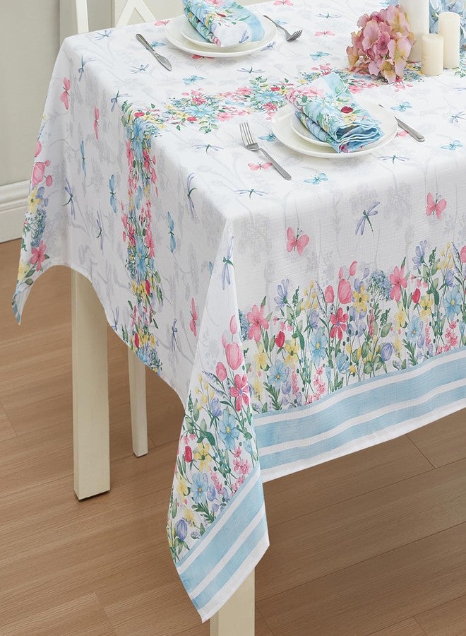 Newbridge Nottingham Garden Blue Pink and Yellow Floral 60 x 84 Inch Rectangle Fabric Tablecloth, Wrinkle and Stain Resistant Table Cloth for Indoor Outdoor Holiday Party Dining - Image 4