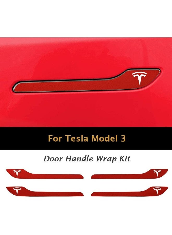 IPG for Tesla Model 3 / Model Y Door Handle Decal Sticker Wrap Kit (Set of 4) with Tesla Logo (Pearl Red Multi-Coat) - Image 3