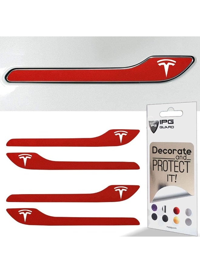 IPG for Tesla Model 3 / Model Y Door Handle Decal Sticker Wrap Kit (Set of 4) with Tesla Logo (Pearl Red Multi-Coat) - Image 2