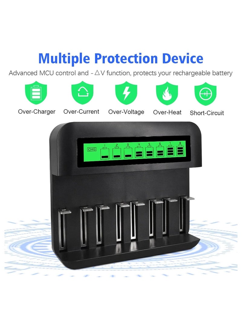 Captaintech 8-Bay LCD Rechargeable Battery Charger for AA, AAA, C, D Ni-MH Batteries with USB Port, Type C Input, Fast Charging, Automatic Detection, and Overcharge Protection.  - Image 4