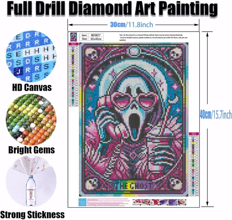 Ekuxom Skull Diamond Art Kits for Adults, Halloween Diamond Painting Kits for Adults Beginners, 5D DIY Full Round Drill Diamonds Dot Gem Art Home Wall Decor Gift 12x16In - Image 2