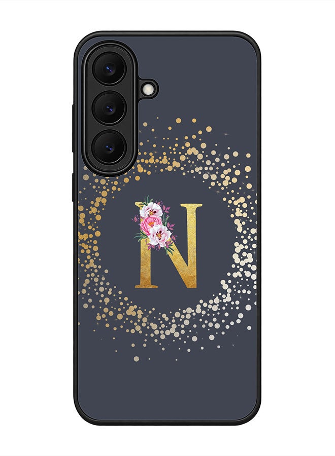 Stylizedd Rugged Case for Samsung Galaxy S26 FE- Slim Fit Hybrid Rubber Cover Floral Monogram - N (Grey)