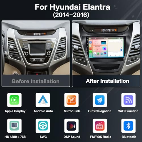 Inefala 4+64G for Hyundai Elantra Radio 2014 2015 2016 CarPlay Car Stereo Upgrade Android 15 9'' Touch Screen 8 Core Android Auto GPS Navigation AHD Backup Camera - Image 3