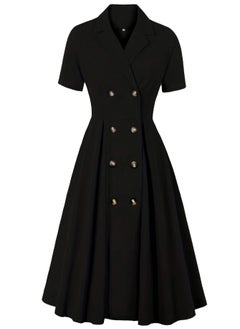 Generic Elegant Button Detail Dress Black Work Casual Dress Cocktail Swing Dress  - Image 1