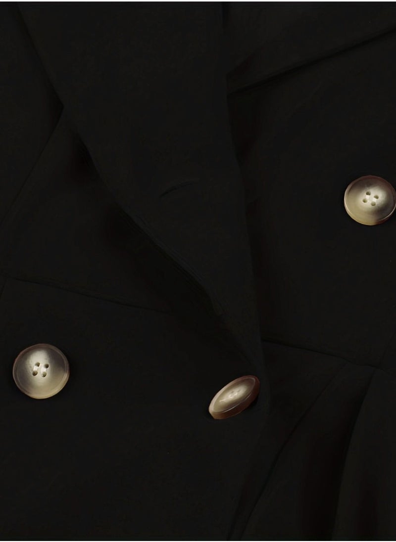 Generic Elegant Button Detail Dress Black Work Casual Dress Cocktail Swing Dress  - Image 3