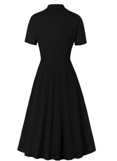 Generic Elegant Button Detail Dress Black Work Casual Dress Cocktail Swing Dress  - Image 2