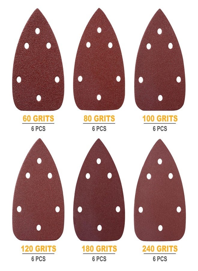 Shawya 36 PCS Mouse Sander Sandpapers 6 Hole Mouse Sand Paper Detail Sander Sanding Disc Mouse Sander Pads Hook and Loop Triangle Sandpaper (60/80/100/120/180/240) -6 PCS for Each Grit - Image 4