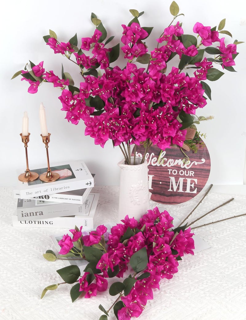 ICBOX 10PCS Artificial Flowers Bougainvillea Vines 29.50" Silk Bougainvillea Branches Deep Pink Faux Bougainvillea Long Stem Fake Flowers for Home Garden DIY Decor Wedding Centerpieces (Deep Pink) - Image 4