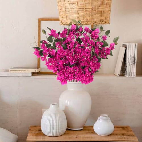 ICBOX 10PCS Artificial Flowers Bougainvillea Vines 29.50" Silk Bougainvillea Branches Deep Pink Faux Bougainvillea Long Stem Fake Flowers for Home Garden DIY Decor Wedding Centerpieces (Deep Pink) - Image 3