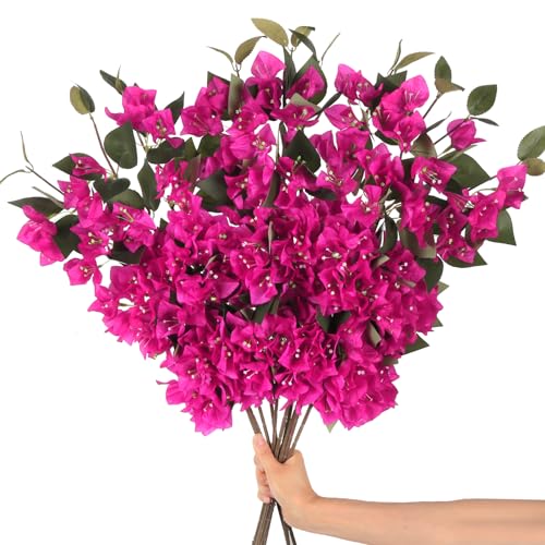 ICBOX 10PCS Artificial Flowers Bougainvillea Vines 29.50" Silk Bougainvillea Branches Deep Pink Faux Bougainvillea Long Stem Fake Flowers for Home Garden DIY Decor Wedding Centerpieces (Deep Pink) - Image 1