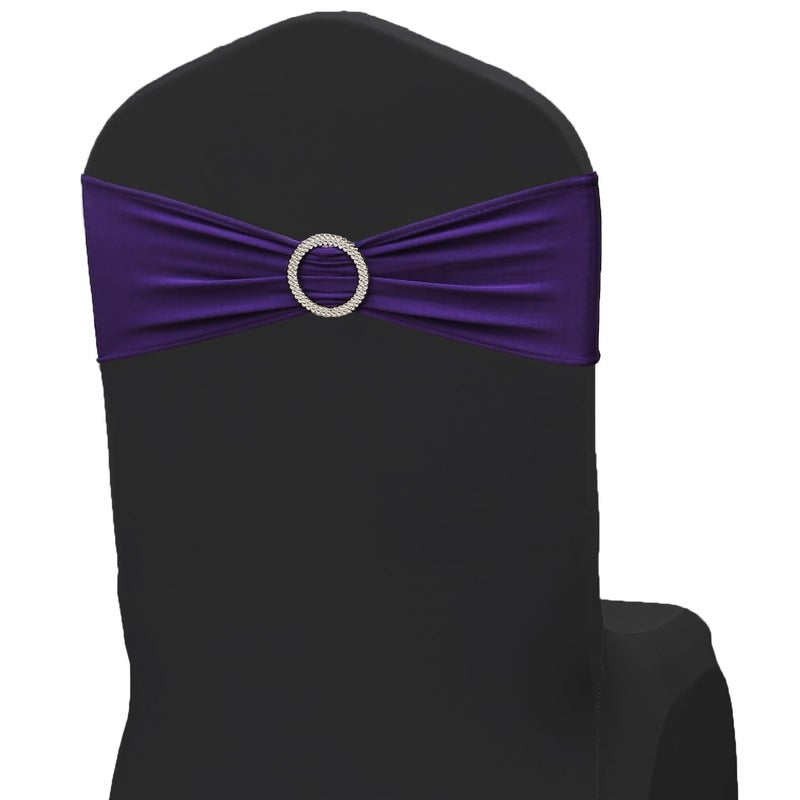 JKDMJF Purple Chair Sashes Bows - 50PCS Stretch Spandex Chair Sashes Bands with Buckles Slider Universal Elastic Chair Ties for Wedding Party Banquet Baby Shower Events Decoration - Image 3