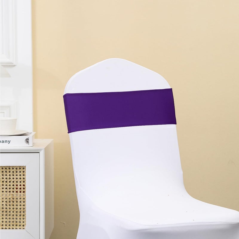 JKDMJF Purple Chair Sashes Bows - 50PCS Stretch Spandex Chair Sashes Bands with Buckles Slider Universal Elastic Chair Ties for Wedding Party Banquet Baby Shower Events Decoration - Image 4