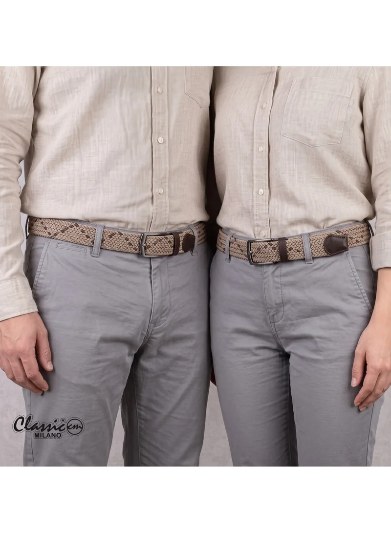 Classic Milano Beige (DWE-316) Classic Milano Braided Cotton Elastic Stretch Belt for Men & Women, Woven Canvas Web Belt with Gift Box, Adjustable Men's Belt | Full Length: 110CM (Free Size - Fits up to the waist of 40 Inches / 100 CM)  | Best Price UAE