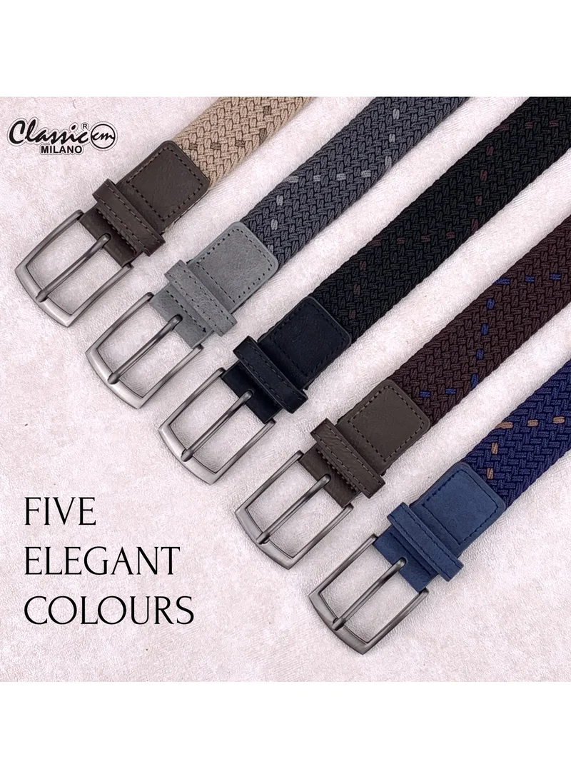 Classic Milano Beige (DWE-316) Classic Milano Braided Cotton Elastic Stretch Belt for Men & Women, Woven Canvas Web Belt with Gift Box, Adjustable Men's Belt | Full Length: 110CM (Free Size - Fits up to the waist of 40 Inches / 100 CM)  | Best Price UAE