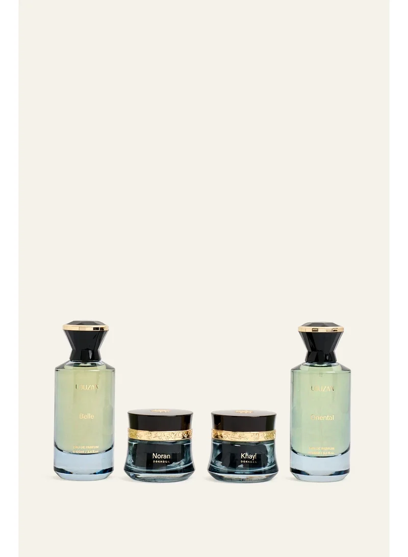 Louzan  Louzan Code Collection Four - Piece Fragrance Gift Set | Khayl, Noran, Belle & Oriental  | Best Price UAE