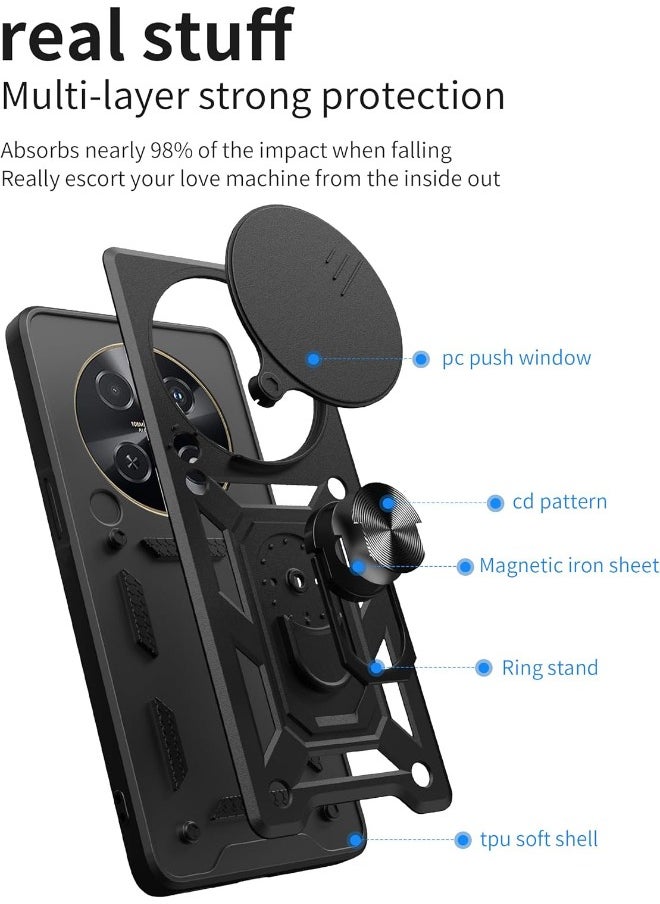 RUGGED SHIELD Honor X9C 5G Case, Honor X9c Cover with Slide Camera Cover, Heavy Duty Shockproof Drop Protection Phone Case Cover with Ring Kickstand for Honor X9C 5G 6.78 inch, Black  - Image 3