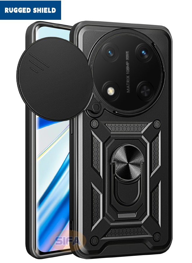 RUGGED SHIELD - Honor X9C 5G Case, Honor X9c Cover with Slide Camera Cover, Heavy Duty Shockproof Drop Protection Phone Case Cover with Ring Kickstand for Honor X9C 5G 6.78 inch, Black - Image 1