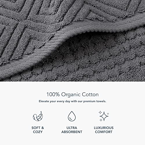 TexereSilk Texere 100% Organic Cotton Diamond Jacquard 700 GSM Luxury Bath Towel Sets - Ultra Soft and Absorbent Hotel and Spa Quality (Diamond, Charcoal, 2 Bath Towels) - Image 2