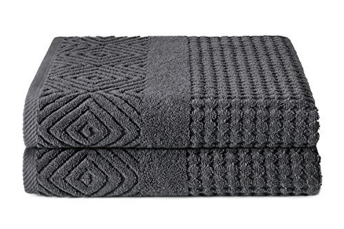 TexereSilk Texere 100% Organic Cotton Diamond Jacquard 700 GSM Luxury Bath Towel Sets - Ultra Soft and Absorbent Hotel and Spa Quality (Diamond, Charcoal, 2 Bath Towels) - Image 1