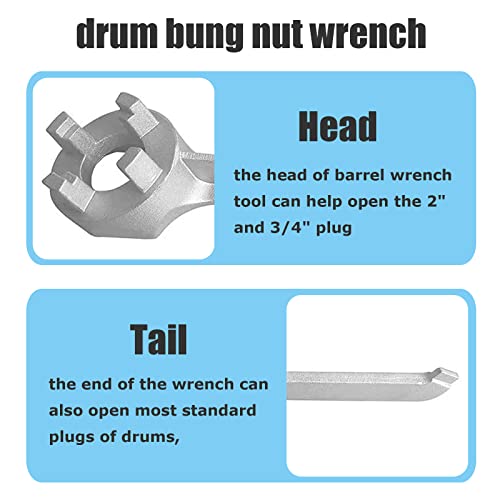 WINTOWIN Bung Wrench 55 Gallon Drum, Drum Wrench Aluminum Barrel Wrench Opener Tool for 10 15 20 30 50 55 Gallon Drum, for 2 inch and 3/4 inch Bung Caps, Silver - Image 2