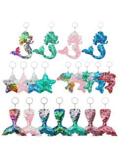 Sequin Keychains, Reversible Mermaid Glitter Flip Keychains Animal Sequin Key Chains Theme Party Gift Bags for Kids' Birthday Party Favors Supplies 4 Styles, 20 Pcs