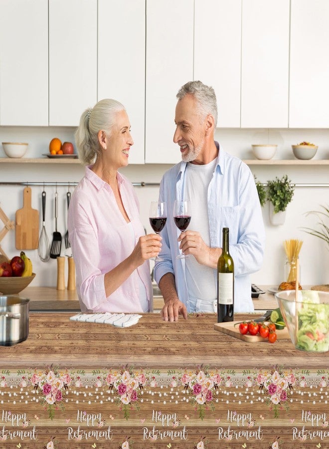 لوفاريس طقم مفارش طاولة "لوفاريس" لحفلات التقاعد السعيدة، 3 قطع، 108 × 54 بوصة، بنمط ريفي من حبيبات الخشب والزهور وأضواء الزينة، أغطية طاولات للاستخدام مرة واحدة لحفلات المزرعة - Image 4