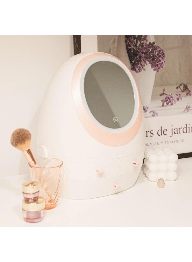 Cosmetic organizer with drawers and LED mirror, waterproof and dustproof, large capacity for storing cosmetics and jewelry. Stylish design for bathroom and bedroom. - Image 1