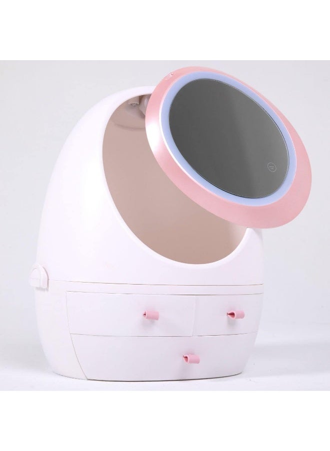 Cosmetic organizer with drawers and LED mirror, waterproof and dustproof, large capacity for storing cosmetics and jewelry. Stylish design for bathroom and bedroom. - Image 5