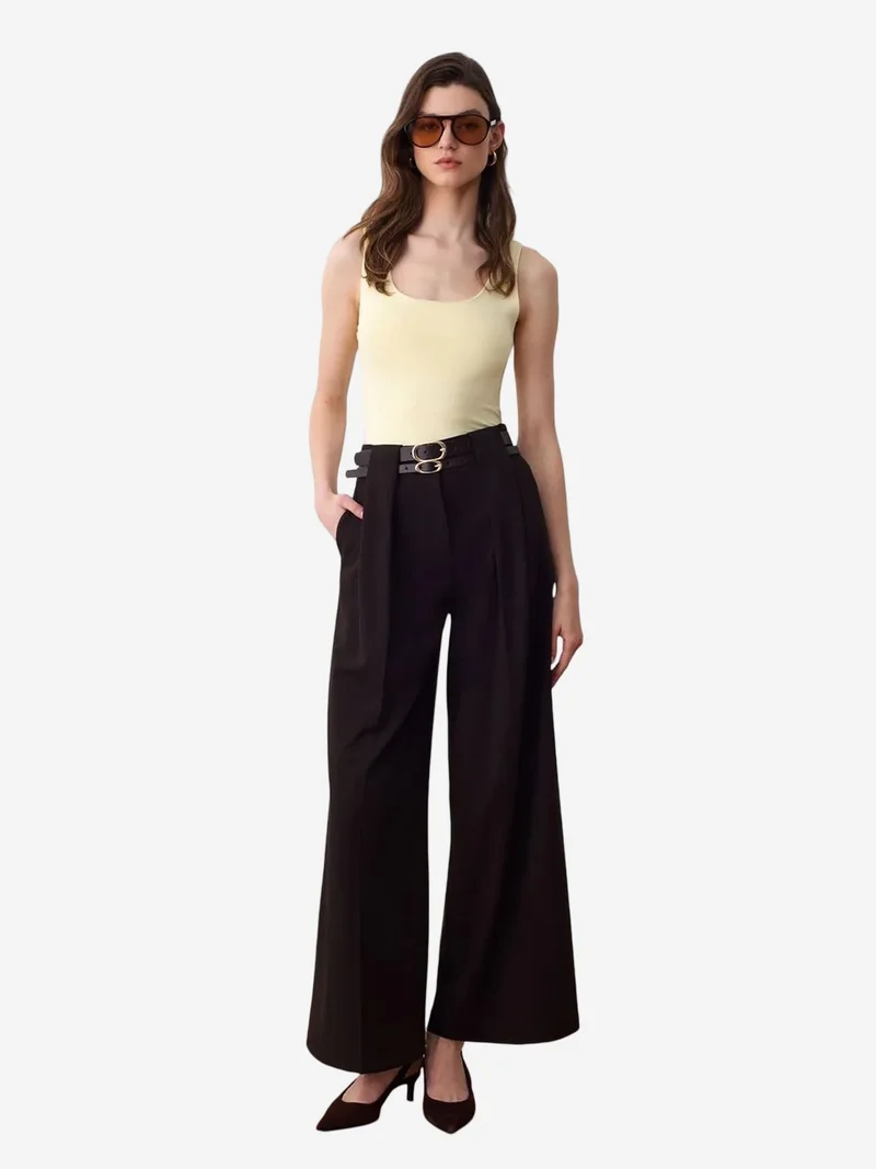 Dilvin DILVIN High-Waist Wide-Leg Pleated Trousers