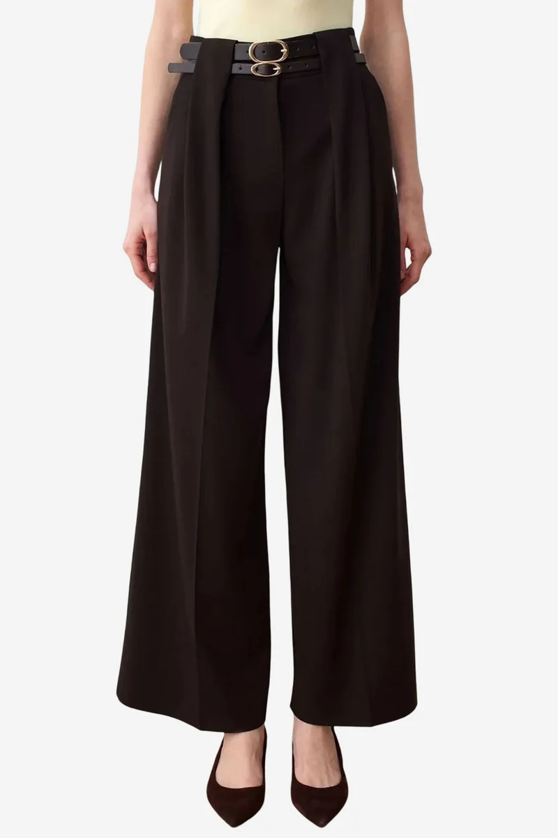 DILVIN High-Waist Wide-Leg Pleated Trousers