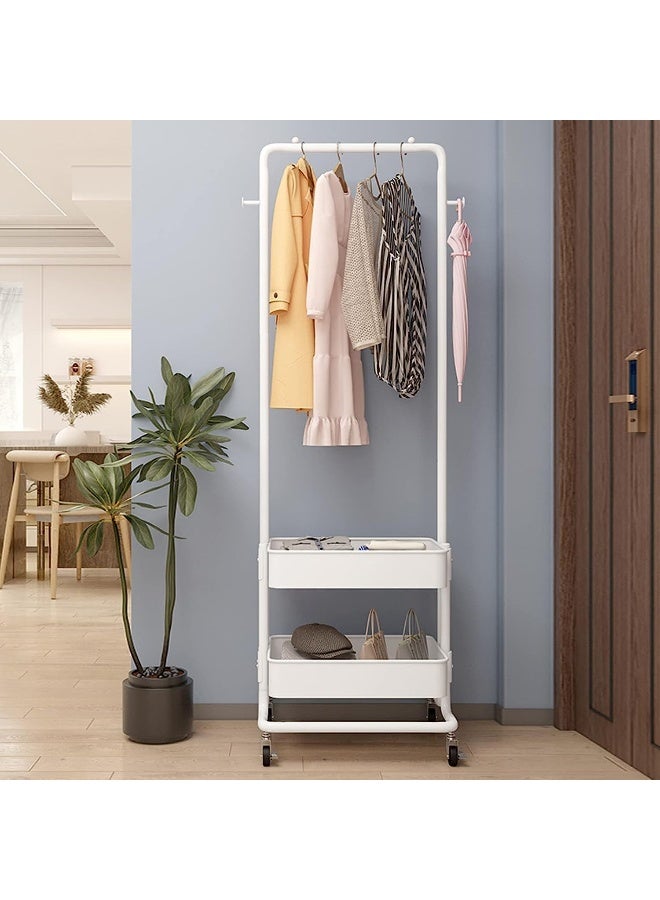 Generic SUPAAR Rack, Clothing Racks for Hanging Clothes with Wheels Metal Clothes Rack with Bottom Storage Basket Shelves Hanging Rack Portable Coat Hanger Holder for Bedroom Hallway  - Image 1