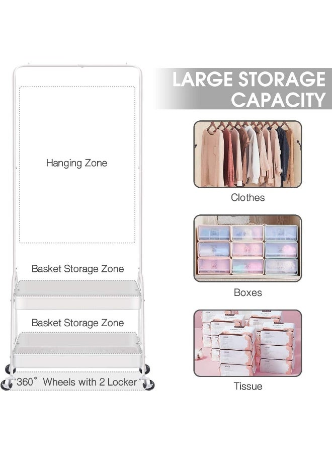 Generic SUPAAR Rack, Clothing Racks for Hanging Clothes with Wheels Metal Clothes Rack with Bottom Storage Basket Shelves Hanging Rack Portable Coat Hanger Holder for Bedroom Hallway  - Image 5