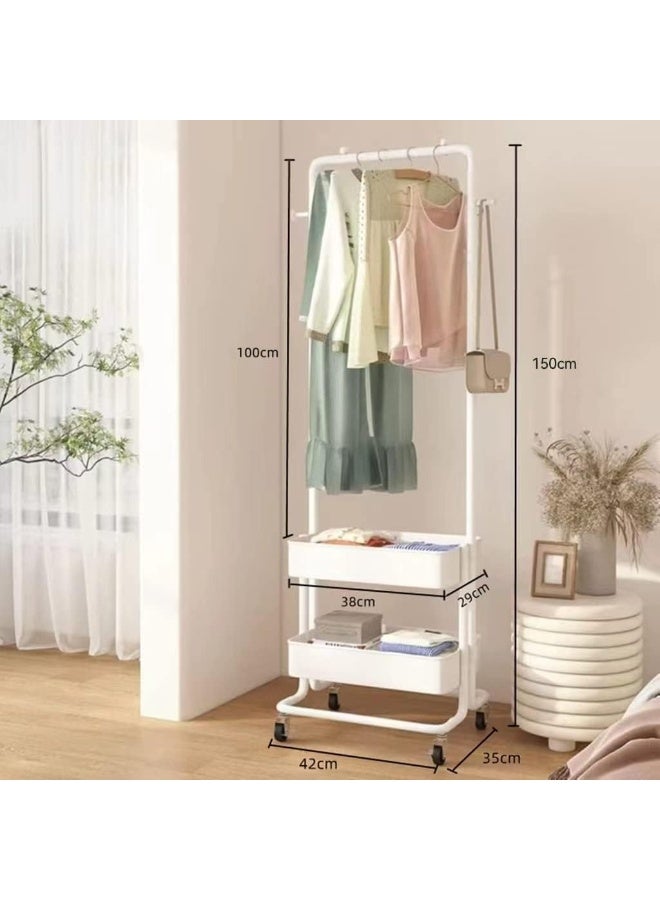 Generic SUPAAR Rack, Clothing Racks for Hanging Clothes with Wheels Metal Clothes Rack with Bottom Storage Basket Shelves Hanging Rack Portable Coat Hanger Holder for Bedroom Hallway  - Image 4