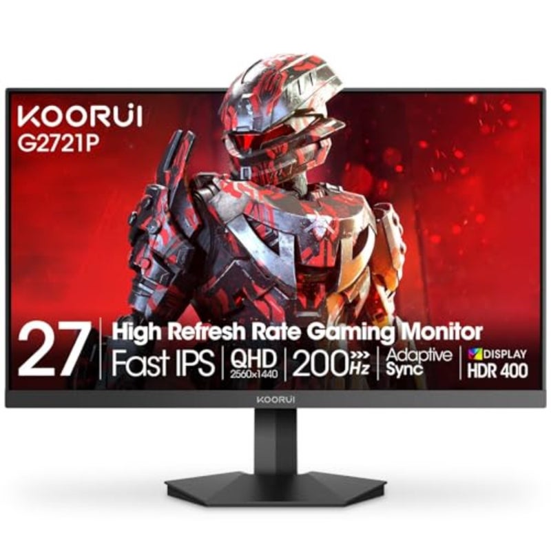 شاشة الألعاب: 27 QHD IPS للألعاب الغامرة، لون أسود، مجموعة ألوان 95 DCI-P3، معدل تحديث 200 هرتز، وقت استجابة 1 مللي ثانية، HDR400، FreeSync Premium، حامل قابل للإمالة - Image 1