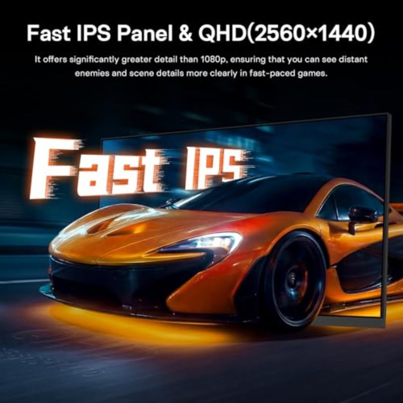 شاشة الألعاب: 27 QHD IPS للألعاب الغامرة، لون أسود، مجموعة ألوان 95 DCI-P3، معدل تحديث 200 هرتز، وقت استجابة 1 مللي ثانية، HDR400، FreeSync Premium، حامل قابل للإمالة - Image 2