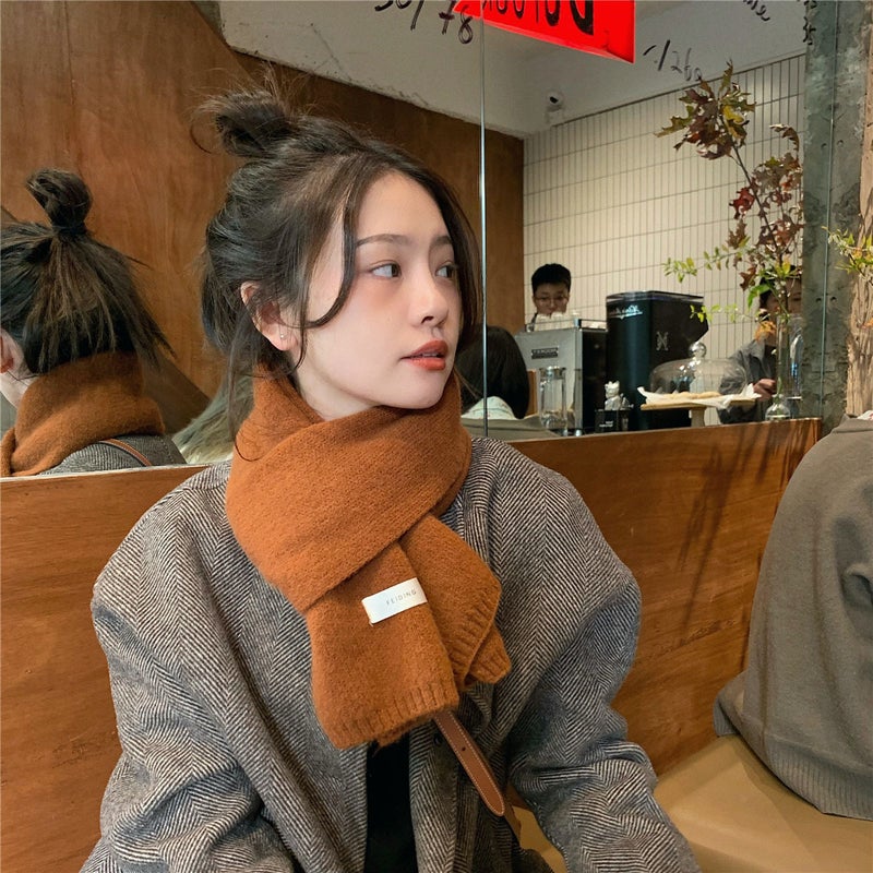 Ins Korean Style Solid Color Scarf Wool Student White Knitted Scarf Men'S South Korea New Style Girl'S Label Warm Thick - Image 2