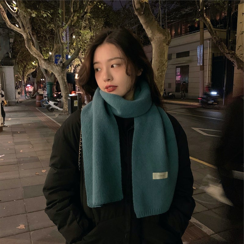 Ins Korean Style Solid Color Scarf Wool Student White Knitted Scarf Men'S South Korea New Style Girl'S Label Warm Thick - Image 5