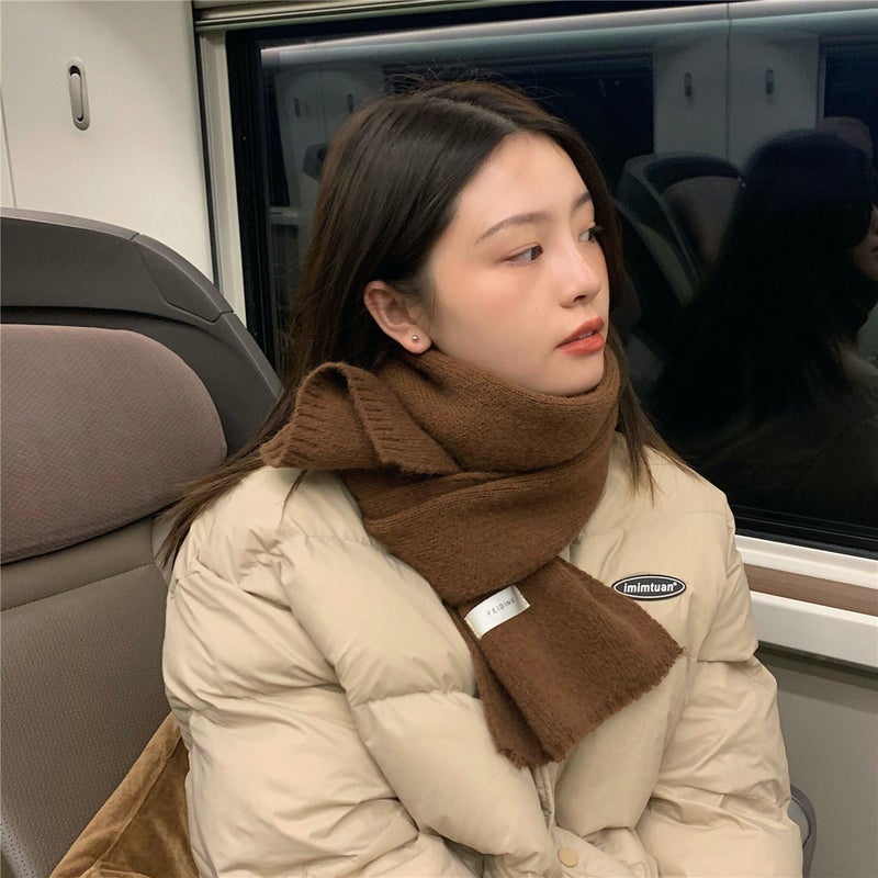Ins Korean Style Solid Color Scarf Wool Student White Knitted Scarf Men'S South Korea New Style Girl'S Label Warm Thick - Image 4