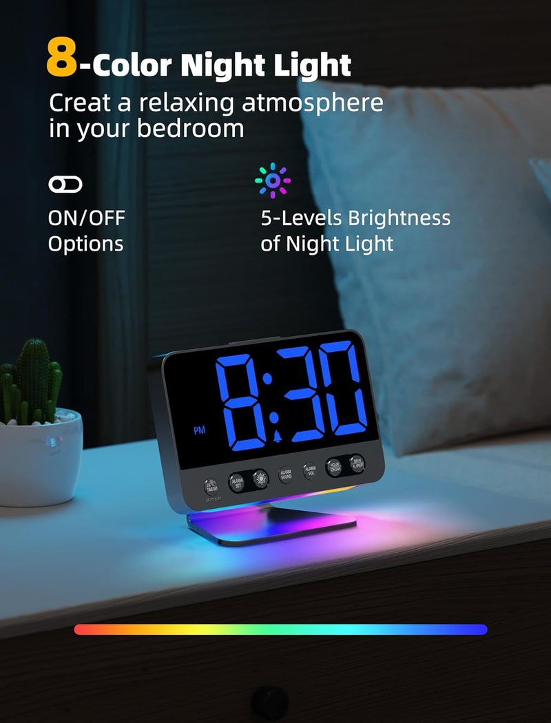 Odokee Digital Alarm Clocks for Bedrooms: Large Bold Number 5 Brightness Dimmer - Easy to Read Across The Room - 5 Alarm Sound 8 Night Light - Black - Image 5