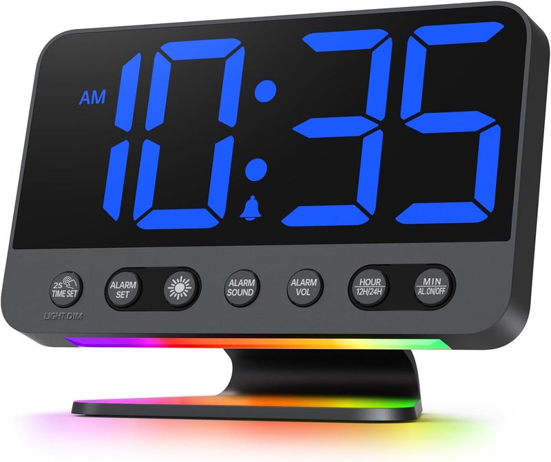 Odokee Digital Alarm Clocks for Bedrooms: Large Bold Number 5 Brightness Dimmer - Easy to Read Across The Room - 5 Alarm Sound 8 Night Light - Black - Image 1