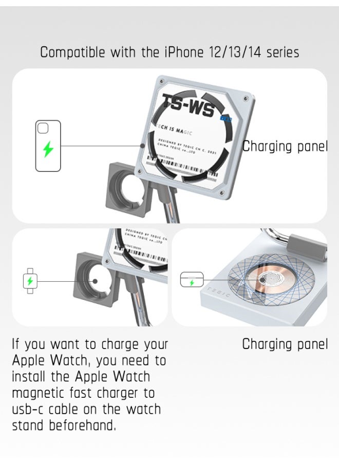 TEGIC - TEGIC TS-WS Double MagSafe Charging Stand Nano-Silica Gel Bottom 3-in-1 Wireless 30W USB-C Input & Output Charger Station for iPhone 12/13/14 Apple Watch AirPods Qi Devices - Image 1
