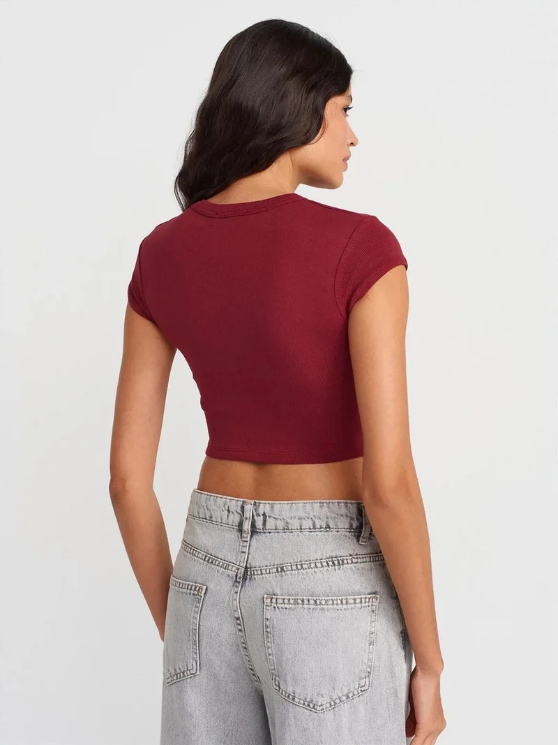 ديلفين DILVIN Women's Slim Fit Crop Crew Neck T-Shirt