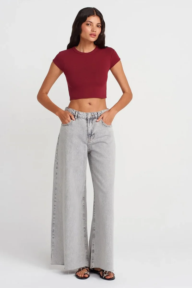 Dilvin Burgundy Red DILVIN Women's Slim Fit Crop Crew Neck T-Shirt for Women | Best Price UAE